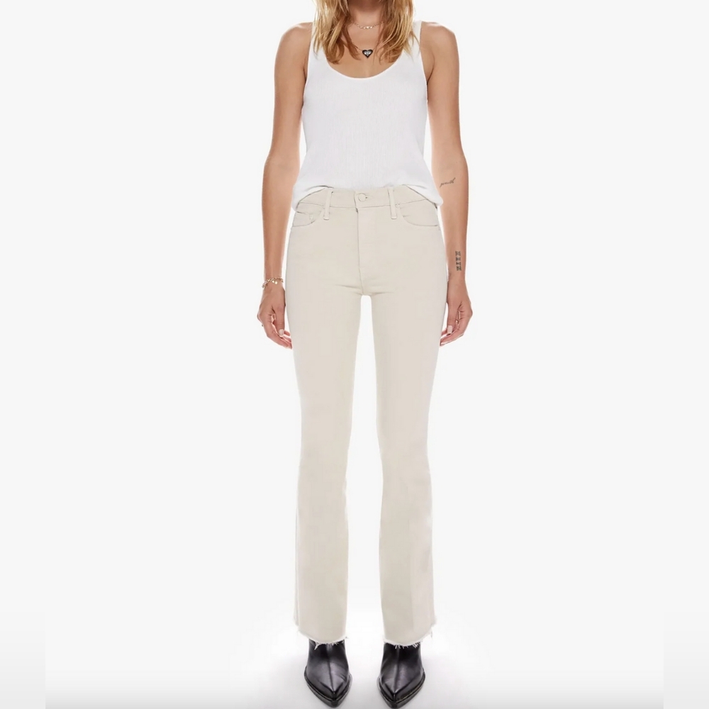 Mother Jeans Women's 28 Beige The Weekender Fray Fog Flare Mid Rise